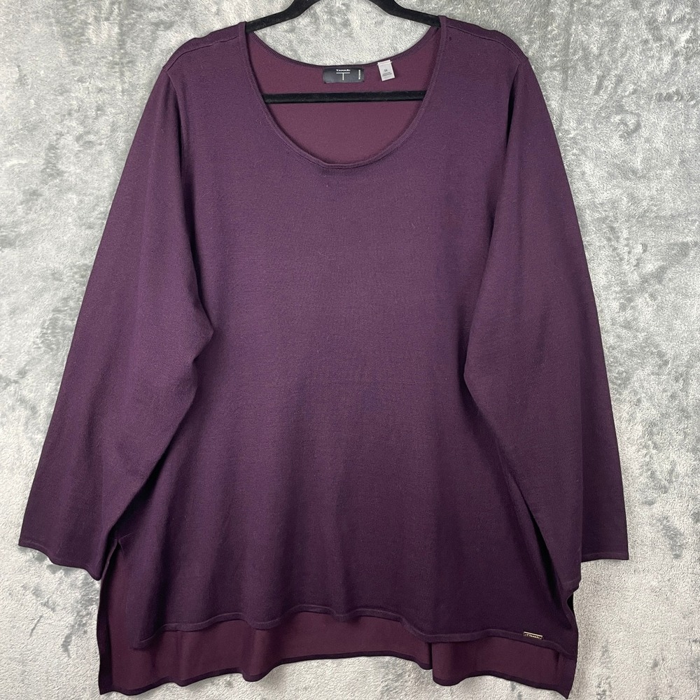 Tahari Sweater Womens Plus Sz 3X Maroon Tunic Pullover Long Sleeve Closet Staple
